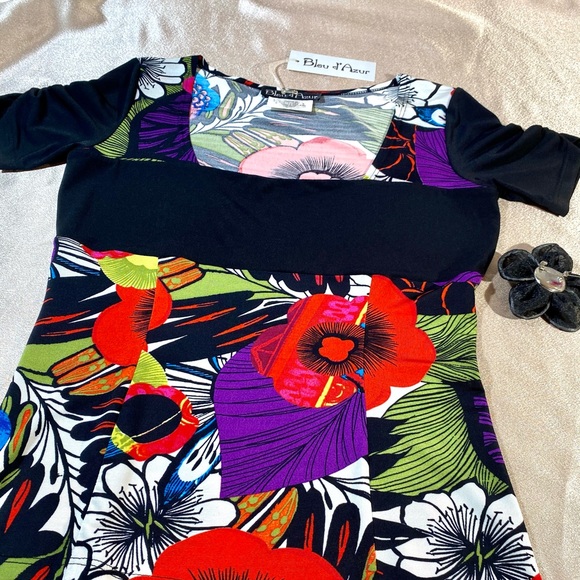 BLUE D’AZUR France top blouse black red stretchy - Picture 9 of 15